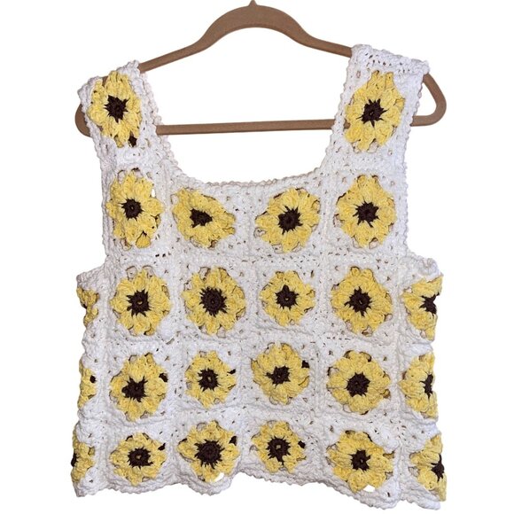 Karen Goodman Handmade Womens Tank Top Size Large Granny Square Sun Flower - Picture 5 of 6